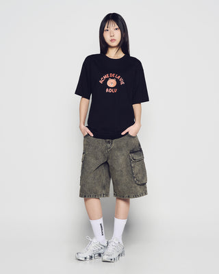 BEAR DOLL HUG BROWN LINE FRIENDS SHORT SLEEVE T-SHIRT BLACK