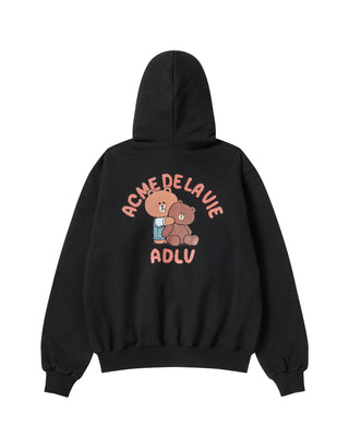 BEAR DOLL HUG BROWN LINE FRIENDS HOODIE BLACK