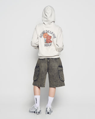 BEAR DOLL HUG BROWN LINE FRIENDS HOODIE LIGHT GRAY