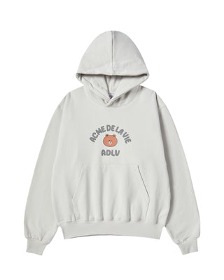 BEAR DOLL HUG BROWN LINE FRIENDS HOODIE LIGHT GRAY