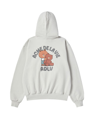 BEAR DOLL HUG BROWN LINE FRIENDS HOODIE LIGHT GRAY