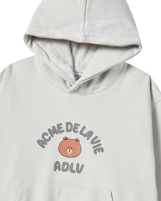 BEAR DOLL HUG BROWN LINE FRIENDS HOODIE LIGHT GRAY