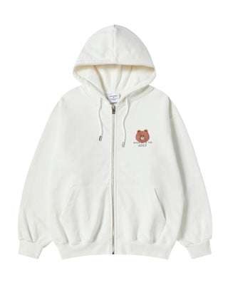 BASIC LOGO WITH LINE FRIENDS HOODIE ZIP UP CREAM