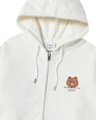 BASIC LOGO WITH LINE FRIENDS HOODIE ZIP UP CREAM