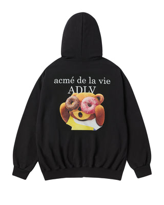AC BEAR DONUT BABY FACE HOODIE ZIP UP BLACK
