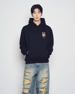 RABBIT BEAR DOLL LOGO HOODIE BLACK