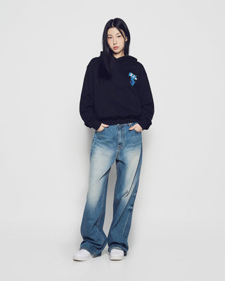 FUZZY FONT DRAGON HOODIE BLACK