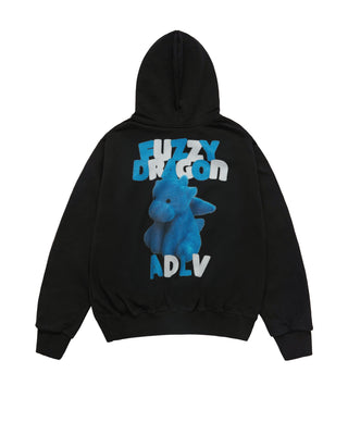 FUZZY FONT DRAGON HOODIE BLACK