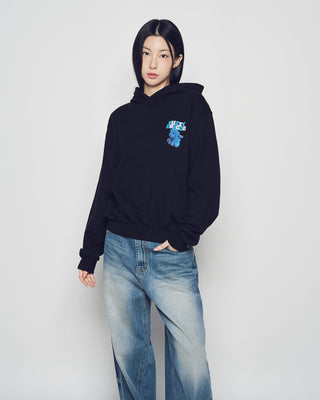 FUZZY FONT DRAGON HOODIE BLACK