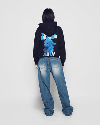 FUZZY FONT DRAGON HOODIE BLACK
