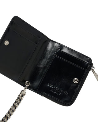 VEGAN LEATHER SNAP WALLET WITH COIN HOLDER BLACK