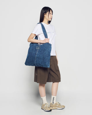 LABEL POINT DENIM SHOULDER BAG BLUE