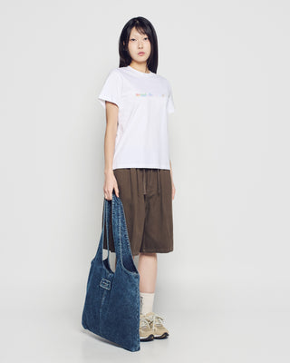 LABEL POINT DENIM SHOULDER BAG BLUE