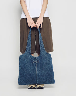 LABEL POINT DENIM SHOULDER BAG BLUE
