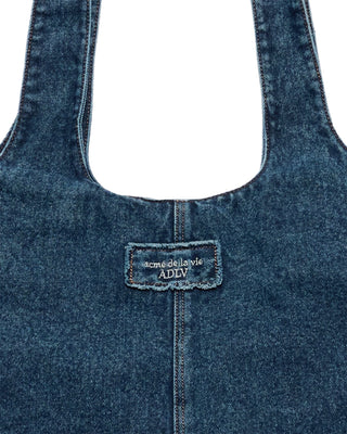 LABEL POINT DENIM SHOULDER BAG BLUE
