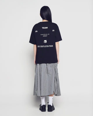 WOMAN CHECK SHIRRING LONG SKIRT BLUE