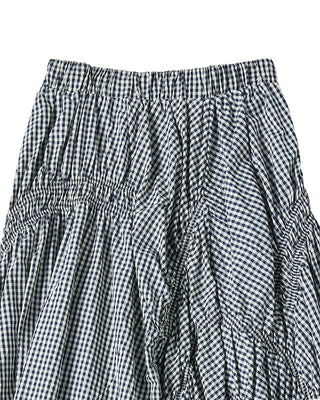 WOMAN CHECK SHIRRING LONG SKIRT BLUE