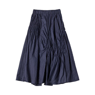 WOMAN CHECK SHIRRING LONG SKIRT PURPLE