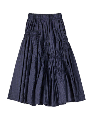 WOMAN CHECK SHIRRING LONG SKIRT PURPLE