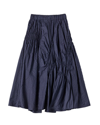 WOMAN CHECK SHIRRING LONG SKIRT PURPLE
