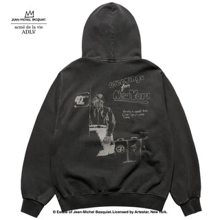 JMB GREETINGS FROM NEW YORK PIGMENT HOODIE CHARCOAL