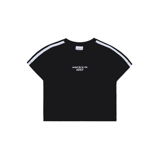 BASIC LOGO EMBOSS PRINTING TRACK CROP T-SHIRT BLACK