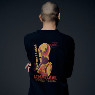 MOBILE SUIT Z GUNDAM PILOT BIO WASHING LONG SLEEVE T-SHIRT BLACK
