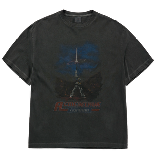 MOBILE SUIT GUNDAM LAST SHOOTING PIGMENT WASHING SHORT SLEEVE T-SHIRT CHARCOAL