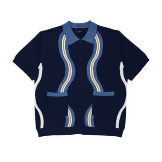 WAVE PATTERN POLO KNIT NAVY