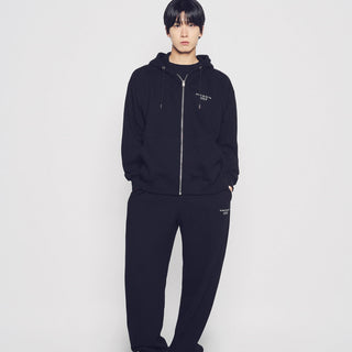 BASIC LOGO NAPPING HOODIE ZIP UP BLACK