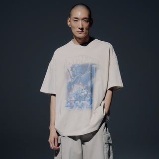 MOBILE SUIT GUNDAM OPERATION V PIGMENT WASHING SHORT SLEEVE T-SHIRT LIGHT GRAY