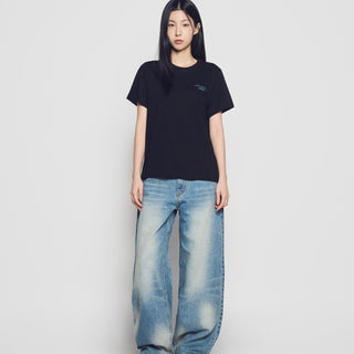 WOMAN FUZZY DRAGON ARTWORK SHORT SLEEVE T-SHIRT BLACK