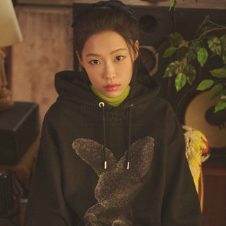 BLACK FUZZY RABBIT HOODIE BLACK