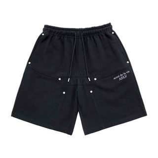 BASIC LOGO NEEDLEWORK SHORT PANTS BLACK