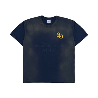 NEW SYMBOL LOGO SPRAY WASHING SHORT SLEEVE T-SHIRT NAVY