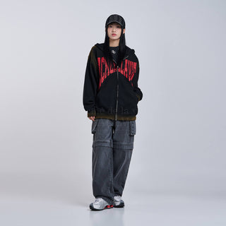 SEGREGATED POCKET DENIM SET UP PANTS BLACK