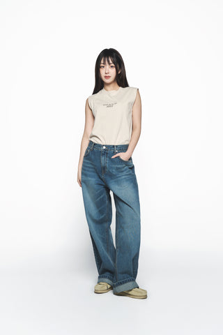 BASIC LOGO WOMAN CROP SLEEVELESS DARK BEIGE