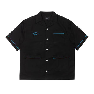 SCRIPT LOGO OPEN COLLAR SHIRT BLACK