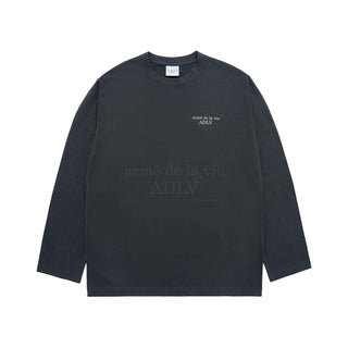 BASIC LOGO NEEDLEWORK LONG SLEEVE T-SHIRT CHARCOAL