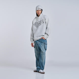 ROUND LOGO HOODIE KNIT GREY