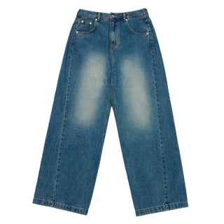 FRONT SIDE LINE SEMI TAPERED DENIM PANTS BLUE