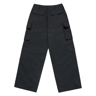 SEMI WIDE PARACHUTE CARGO POCKET PANTS BLACK