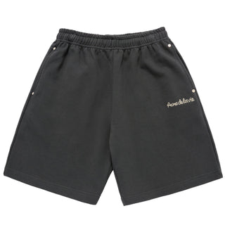 CHAIN EMBOSSING SCRIPT NEEDLEWORK SHORT PANTS CHARCOAL