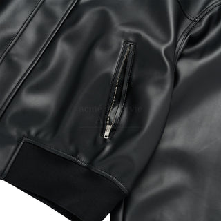 VEGAN LEATHER HOODIE JACKET BLACK