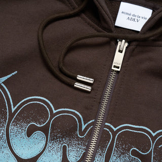 GRAFFITI ARTWORK HOOD ZIP UP BROWN