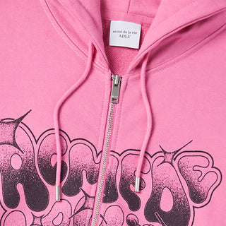 GRAFFITI ARTWORK HOOD ZIP UP DARK PINK