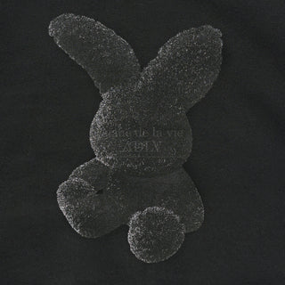 KIDS FUZZY RABBIT HOODIE BLACK