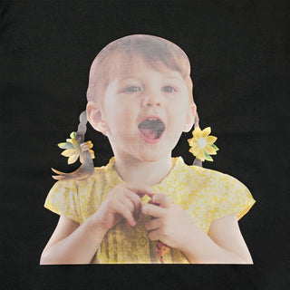 FLOWER EARRINGS GIRL BABY FACE SHORT SLEEVE T-SHIRT (OVERSEAS EXCLUSIVE) BLACK