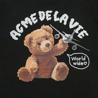 WORLD WIDE AIRPLANE BEAR ARTWORK SHORT SLEEVE T-SHIRT (OVERSEAS EXCLUSIVE) BLACK