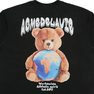 WORLD WIDE GLOBE BEAR ARTWORK SHORT SLEEVE T-SHIRT (OVERSEAS EXCLUSIVE) BLACK